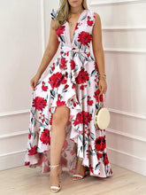 Women's Dresses Printed V-Neck Irregular Ruffle Dress